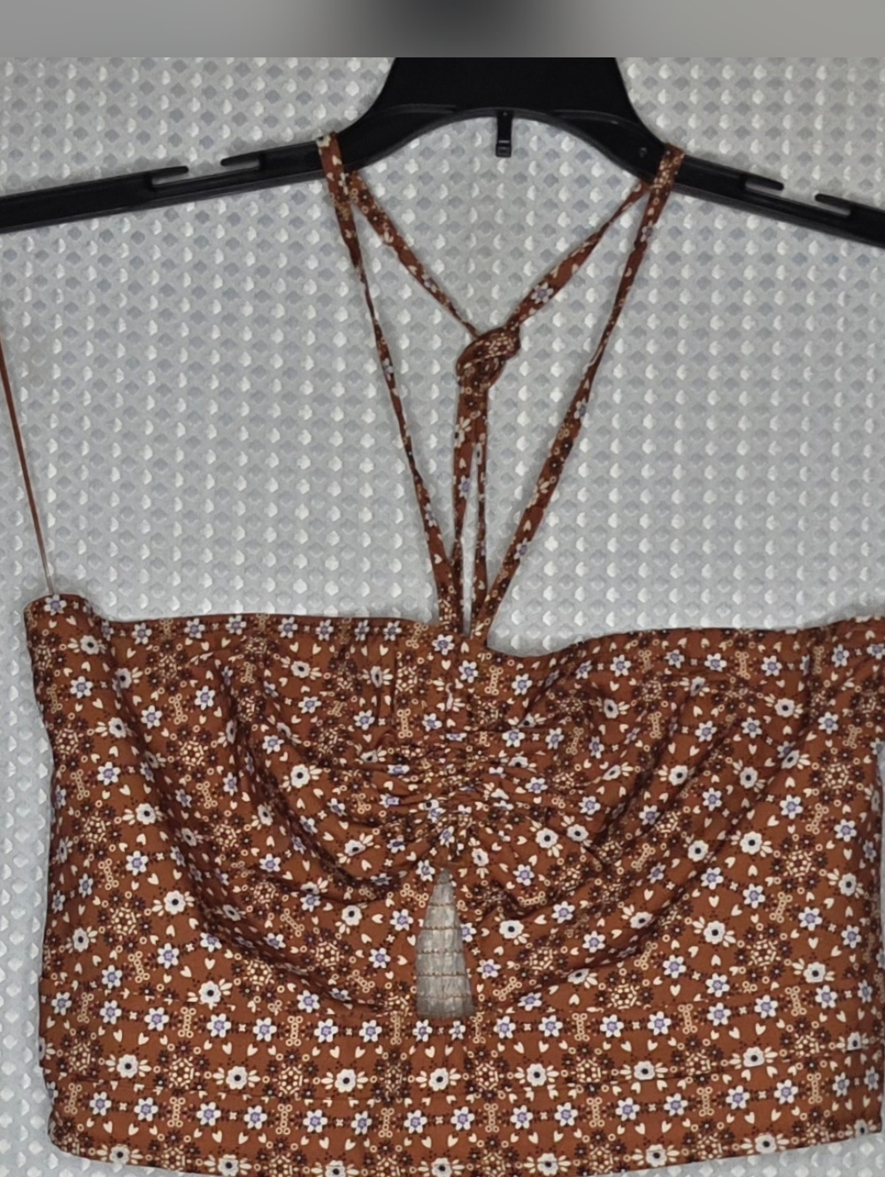 Princess Polly Brown Floral Bandeau Top Sz 8 Strapless Crop Tube Top - Picture 8 of 8